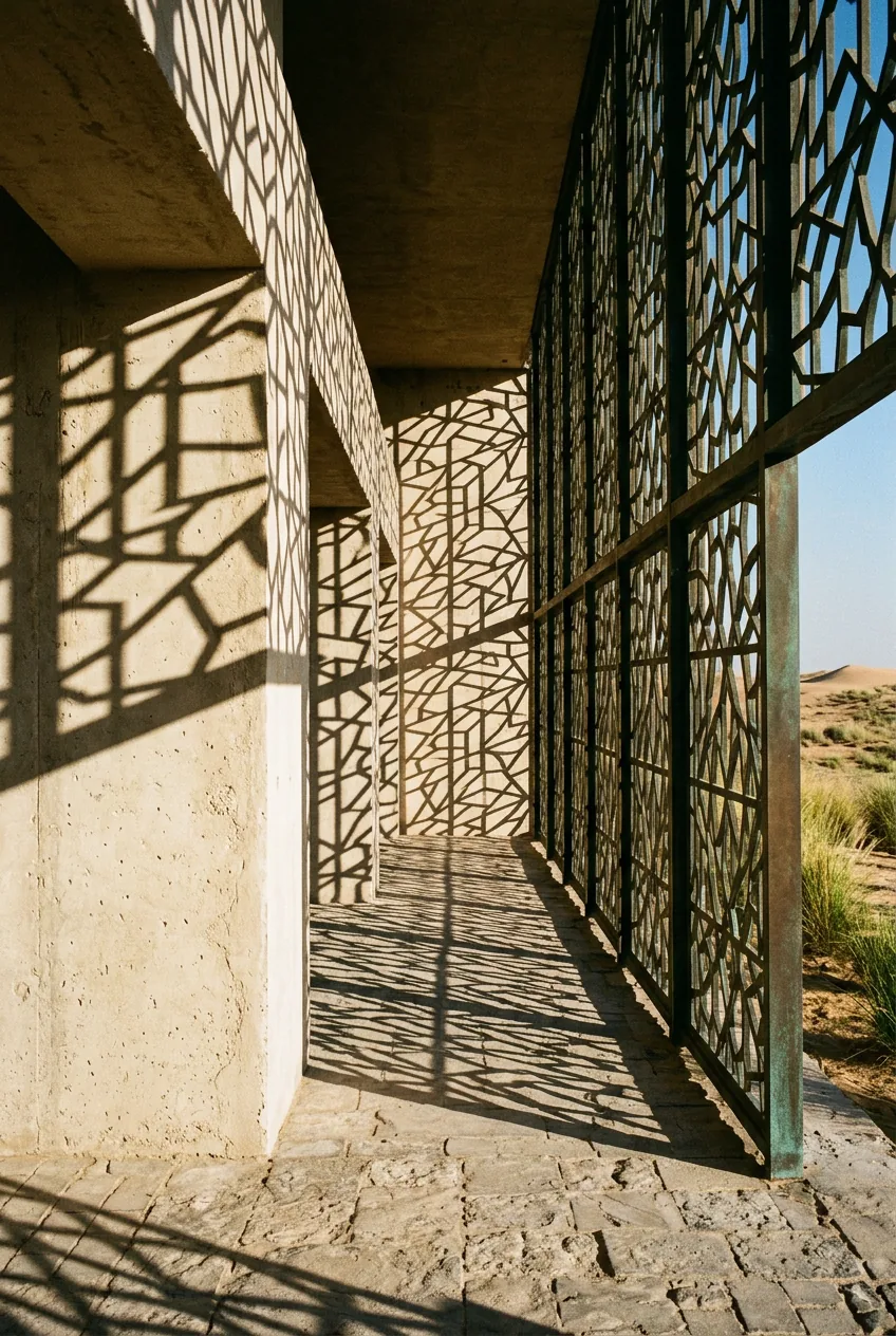 Moucharabieh contemporain projetant ses ombres, Golfe